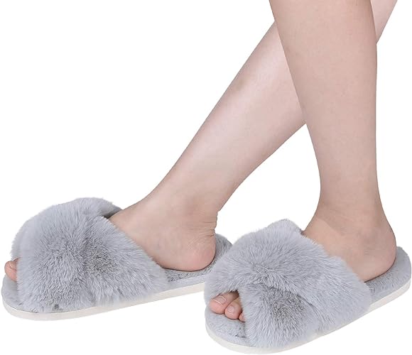 Women's Fuzzy Slippers, House Slippers, Open Toe Slippers Women's Fuzzy Slippers, House Slippers, Open Toe Slippers